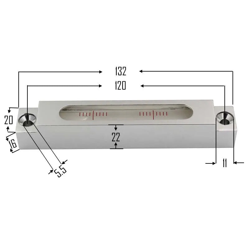 132mm miniature spirit level with metal frame and glass bubble vial for machine tool measurement