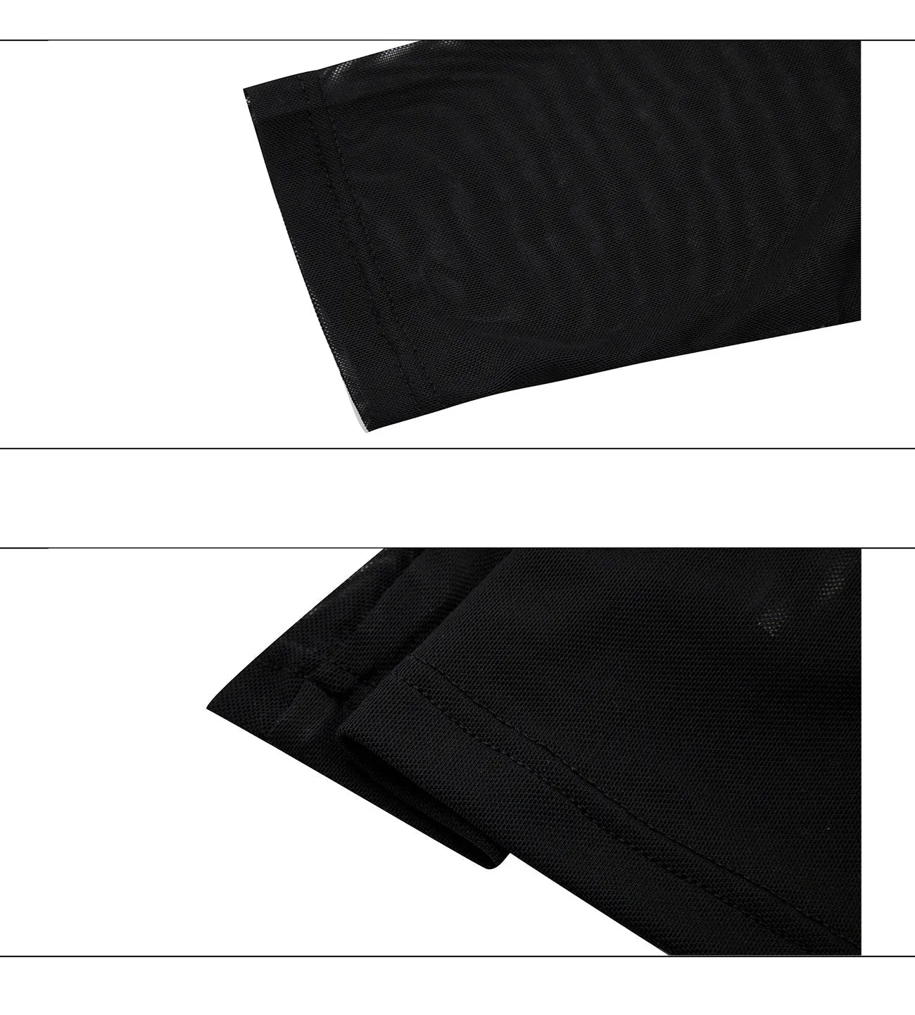 Black slim-fit long sleeve mesh shirt with a cooling ice-feel texture, shown on a model.
