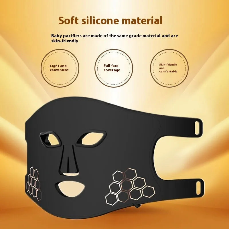 Four-color LED photon mask for home use, infrared light therapy, black model with neck care panel