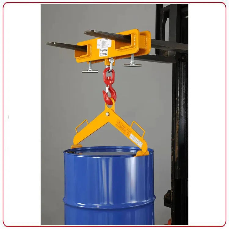 Iron forklift crane hook attachment with rotatable drum and safety locking mechanism for 25T loads.