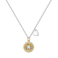 Women's sunflower-themed 925 silver pendant necklace with geometric petals on an adjustable cross chain.