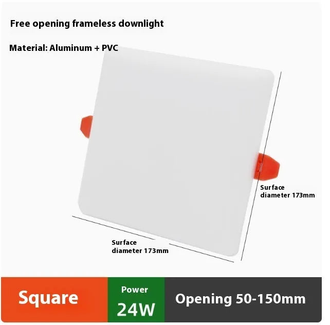 Adjustable Hole Tube Ultra-thin LED Panel Light in square shape, aluminium body, white light