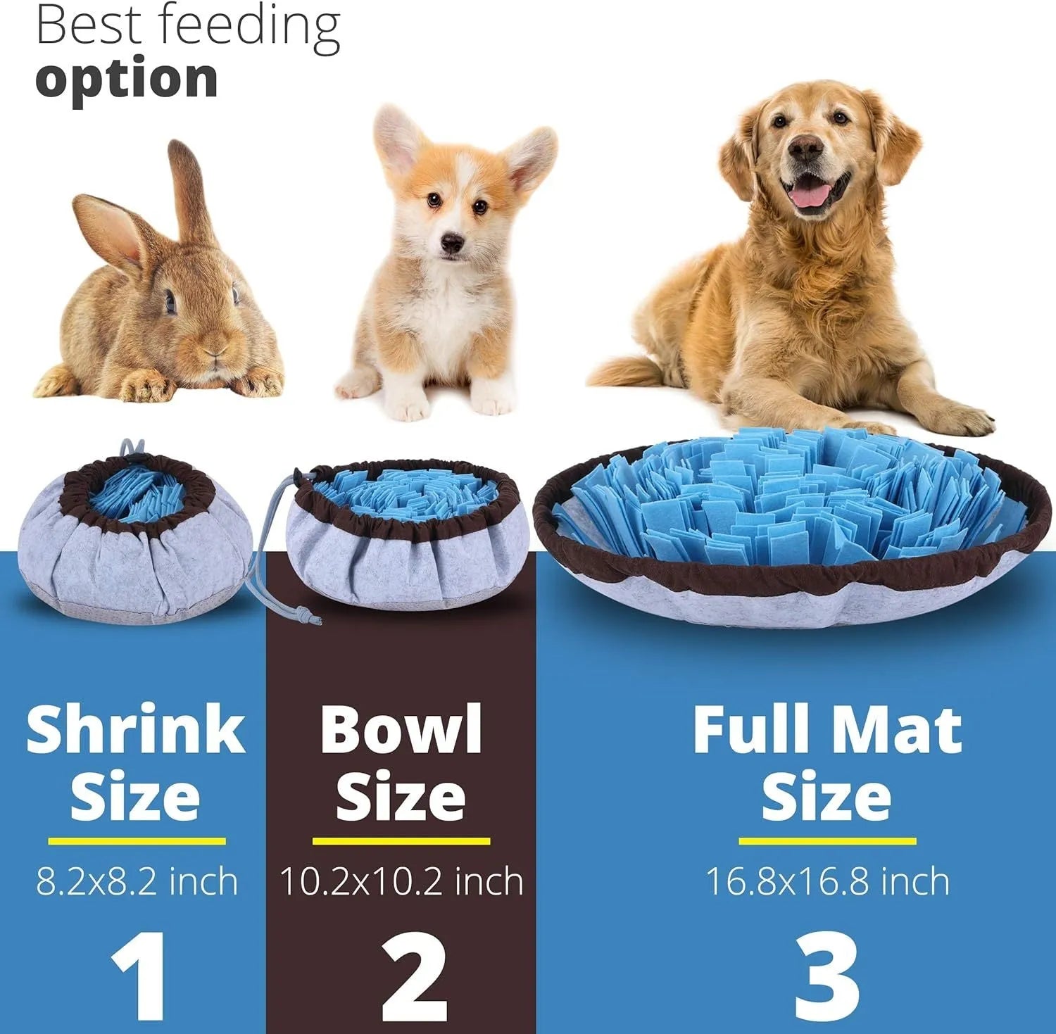 Adjustable fleece snuffle mat for dogs in blue, with non-slip base, 30cm diameter, for slow feeding and mental enrichment