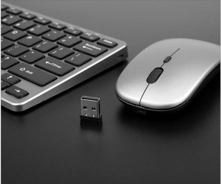 Wireless 2.4G charging silent keyboard mouse set, Bluetooth 3.0, 78 keys, silver white, boxed with mouse and manual