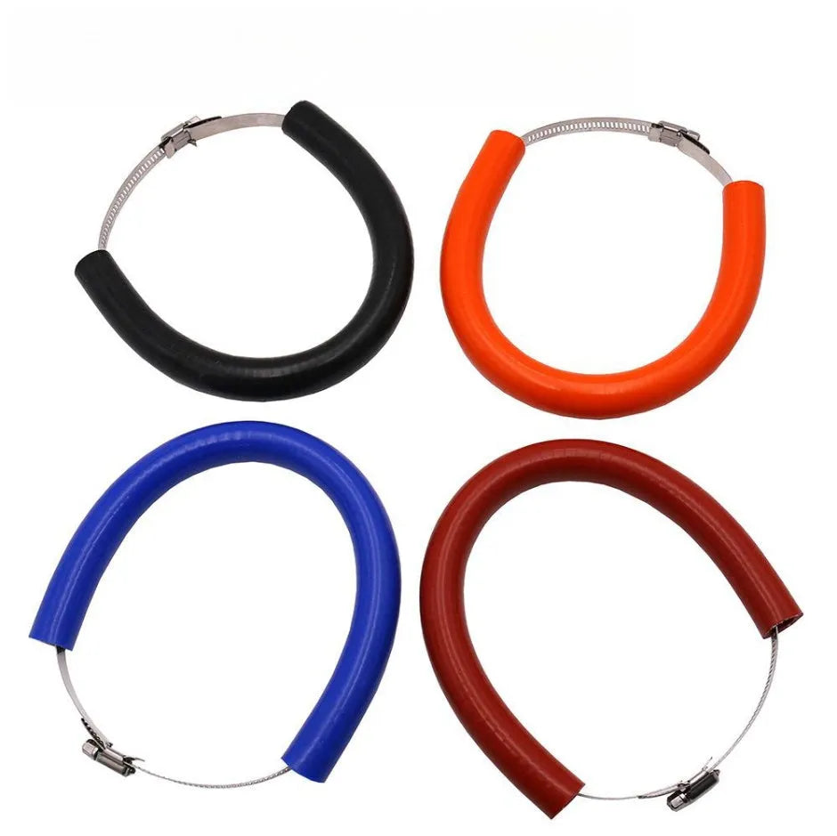 Universal motorcycle exhaust pipe anti-drop gasket in black, blue, and orange colours