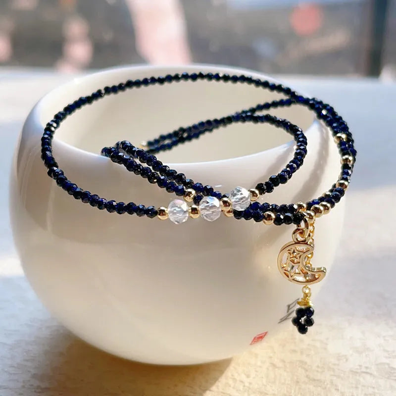 Blue sand stone three-ring women's bracelet showing layered construction and textured surface