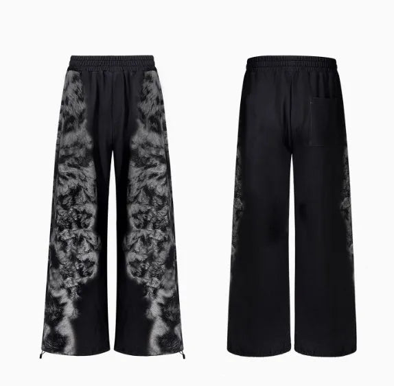 Men's street trend printed loose trousers and hoodie three-piece set in polyester fabric