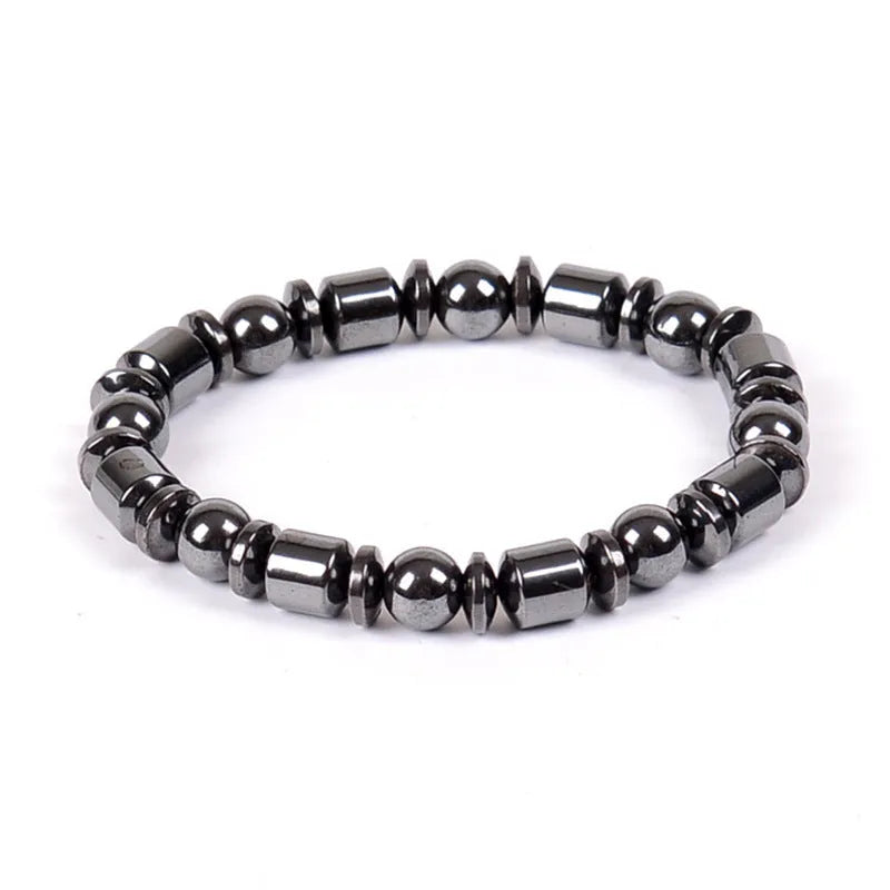 Black pentagram stone magnetic therapy bracelet with a stretch band for men and women.