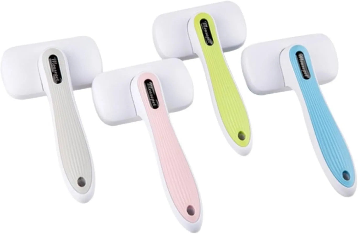 Pet automatic hair removal comb in blue, grey, green, or pink colour options