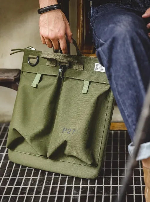 Marden Tooling military green canvas crossbody messenger bag with vertical square shape
