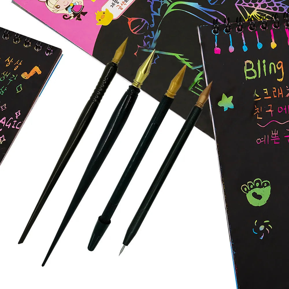 White PS plastic scratch art pen for children's drawing and rainbow craft projects