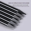 Set of six graphite pencils and three carbonized pencils in wooden casings on suction card packaging.