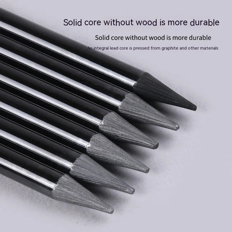 Set of six graphite pencils and three carbonized pencils in wooden casings on suction card packaging.