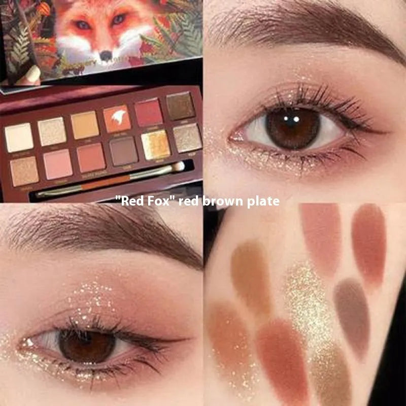 Twelve-colour animal eye shadow palette showing pressed powder shadows in various shades