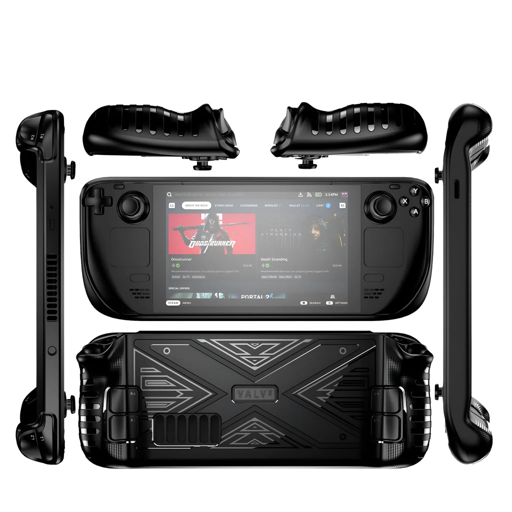 Steam Deck silicone protective case in black, blue, and red colour options