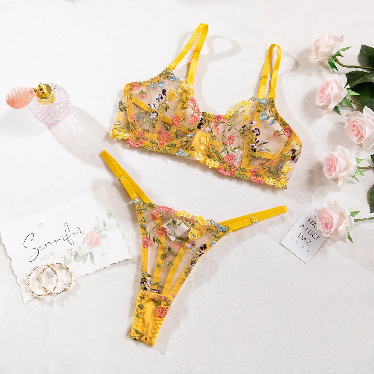 Women's floral polyester bikini set in pure desire style, available in five colours and sizes S-XL
