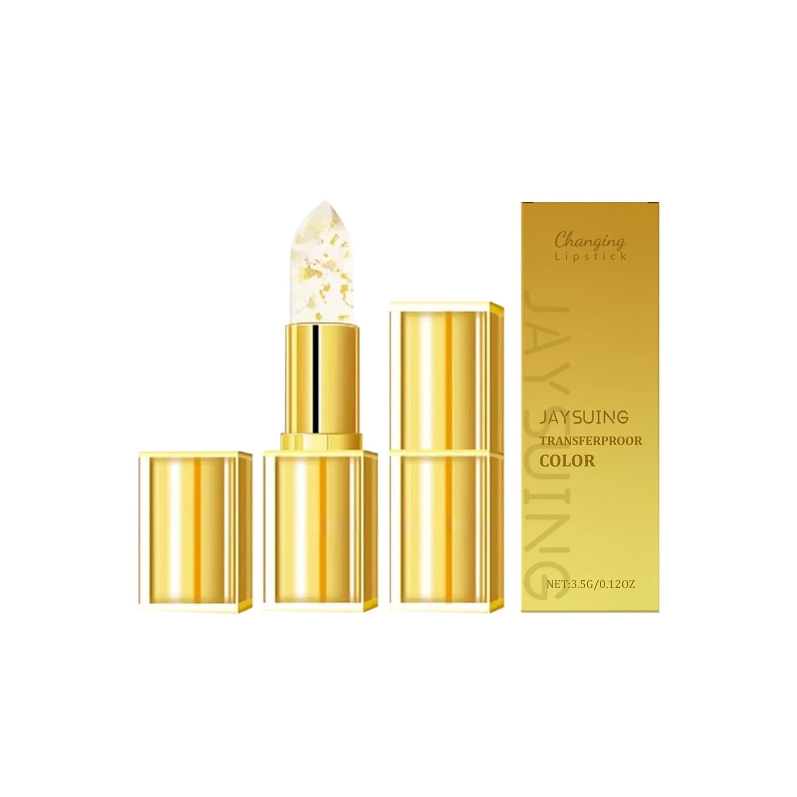 Gold foil discoloration nourishing lipstick in compact 2.6cm square case with 3.5g net content