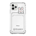 Cartoon design transparent TPU iPhone case with integrated card holder slot.