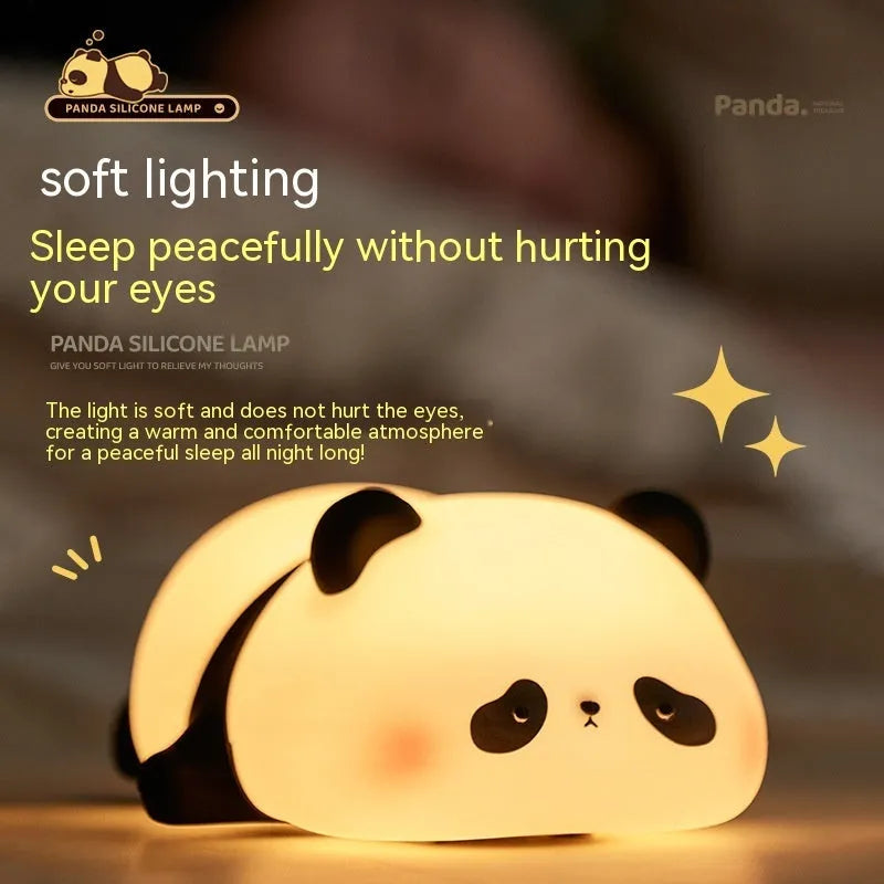 Panda-shaped silicone night light for children with rechargeable battery and clap control
