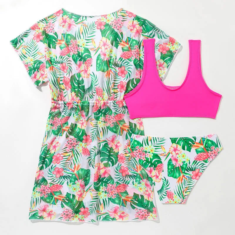 Girls' floral swimsuit set with polyester construction in sizes 130cm to 160cm