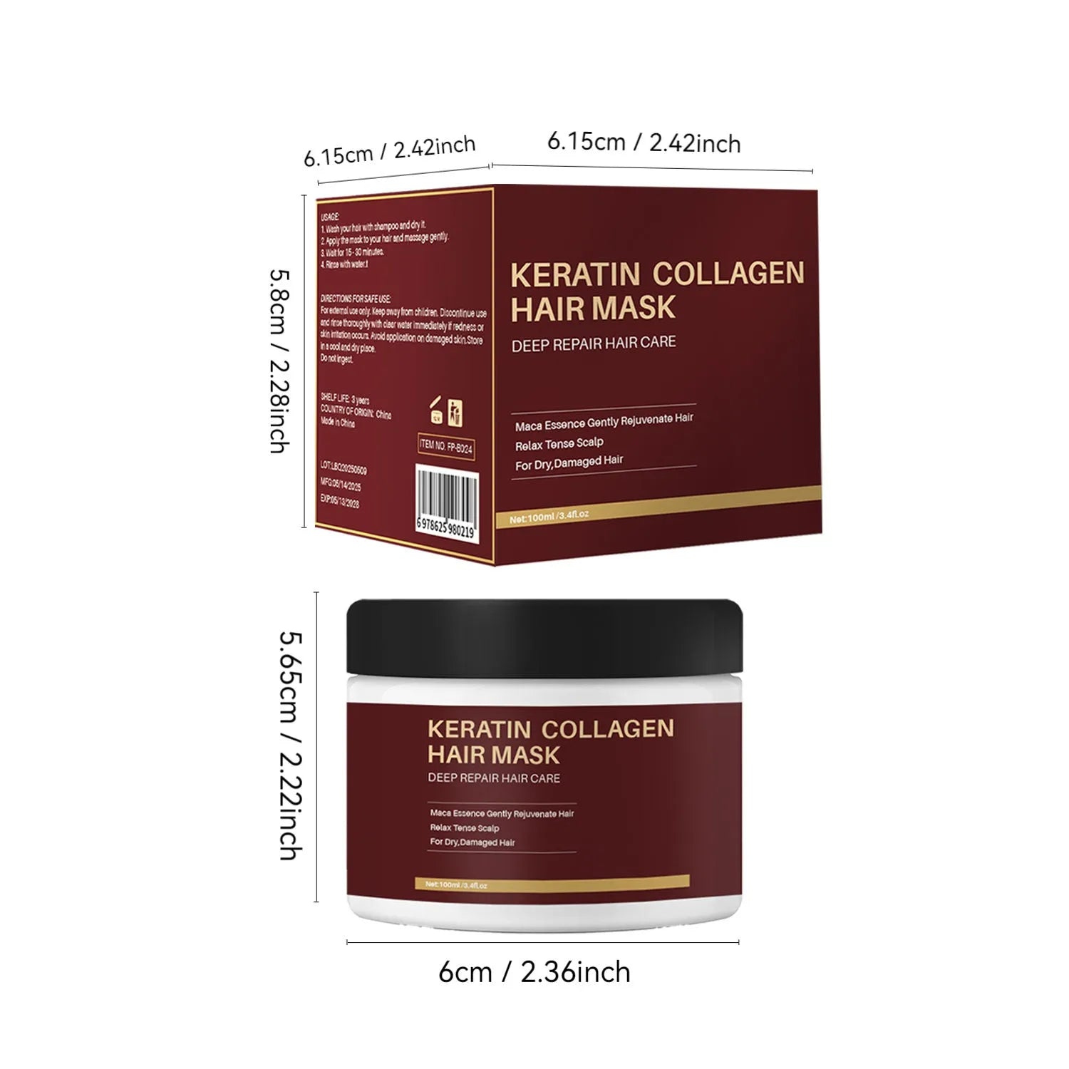 Moisturizing and repairing collagen hair mask 100ml for strengthening damaged hair