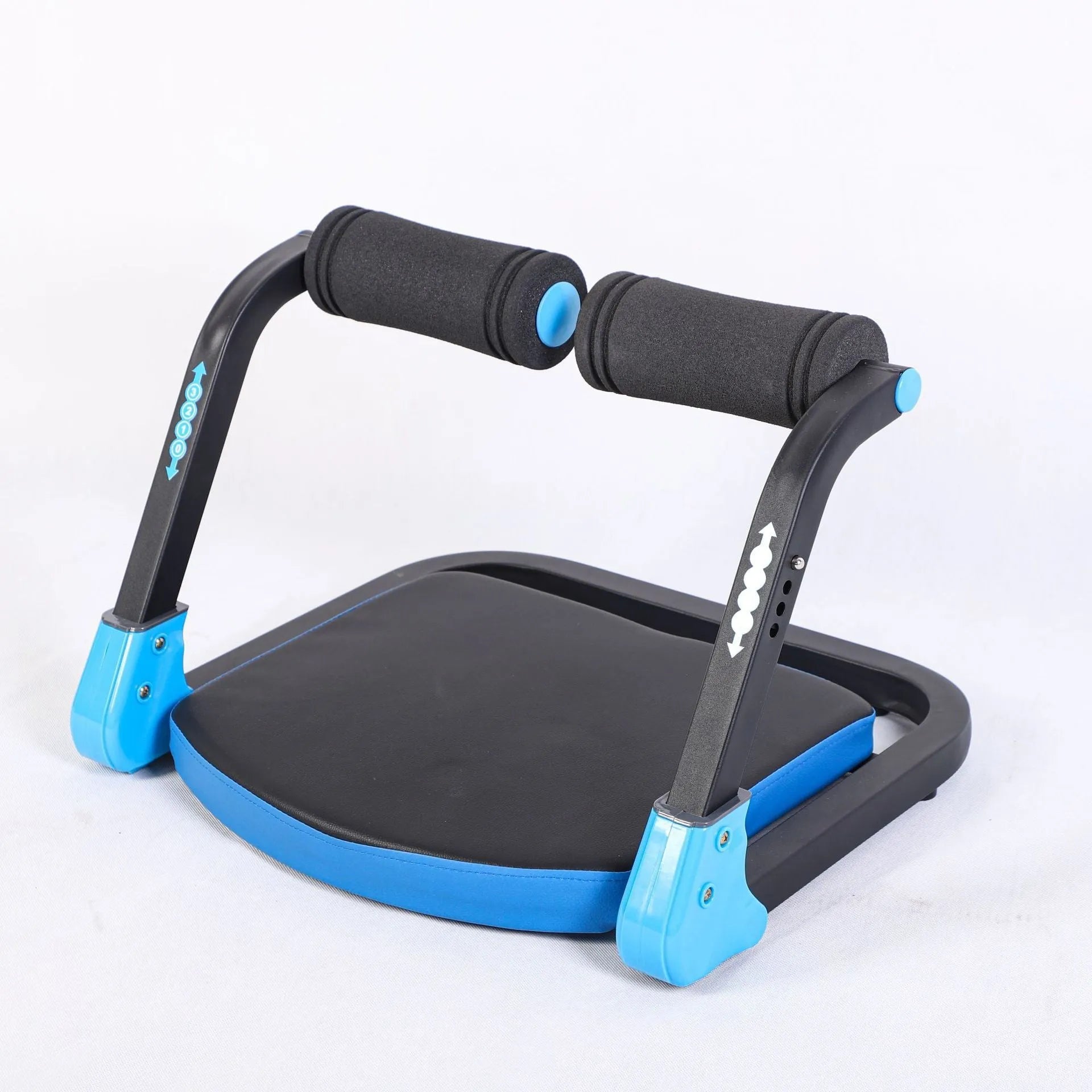 Mini multifunctional abdominal fitness device shown in red and sky blue colour options.