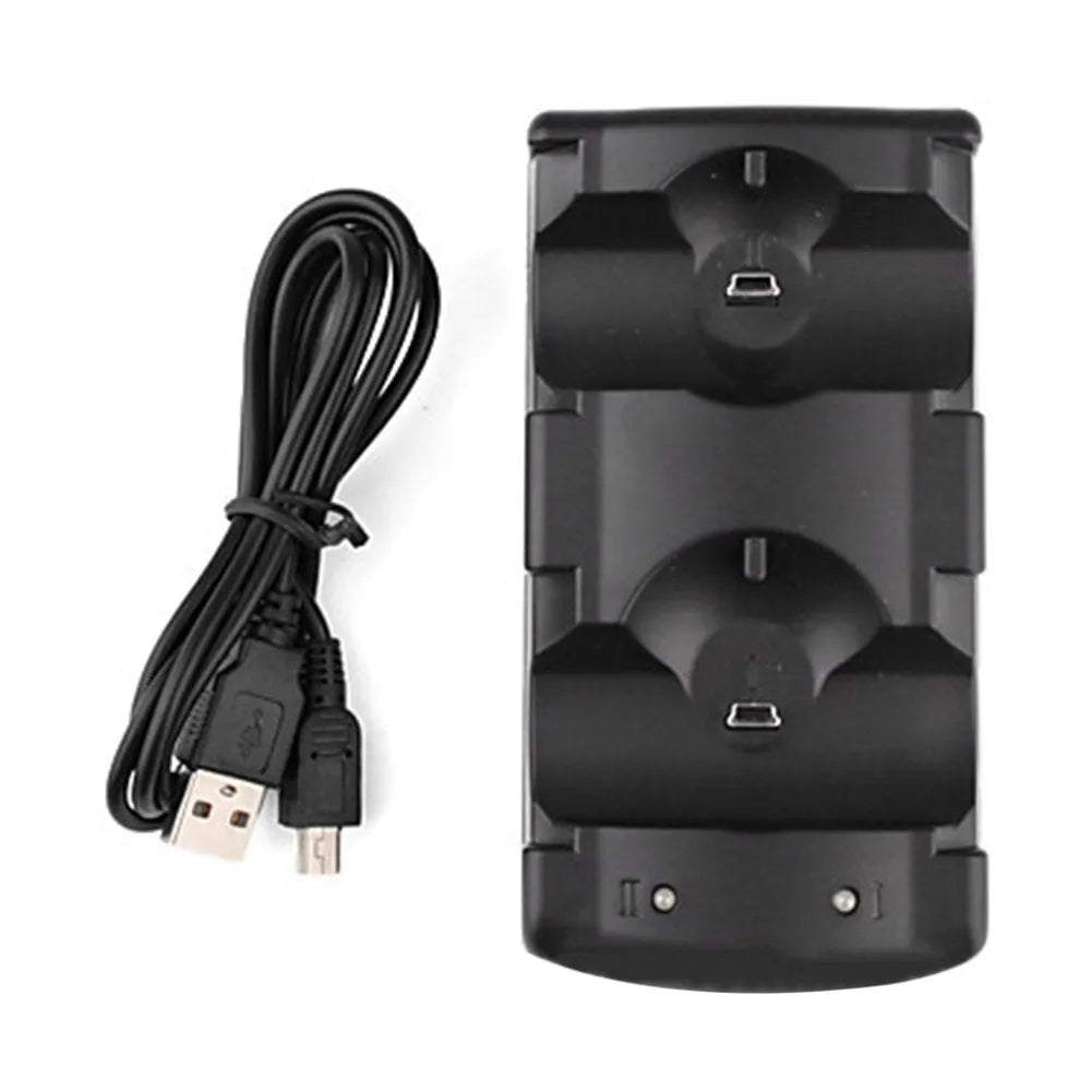 Black PS3 dual controller charging dock with USB cable for PlayStation 3