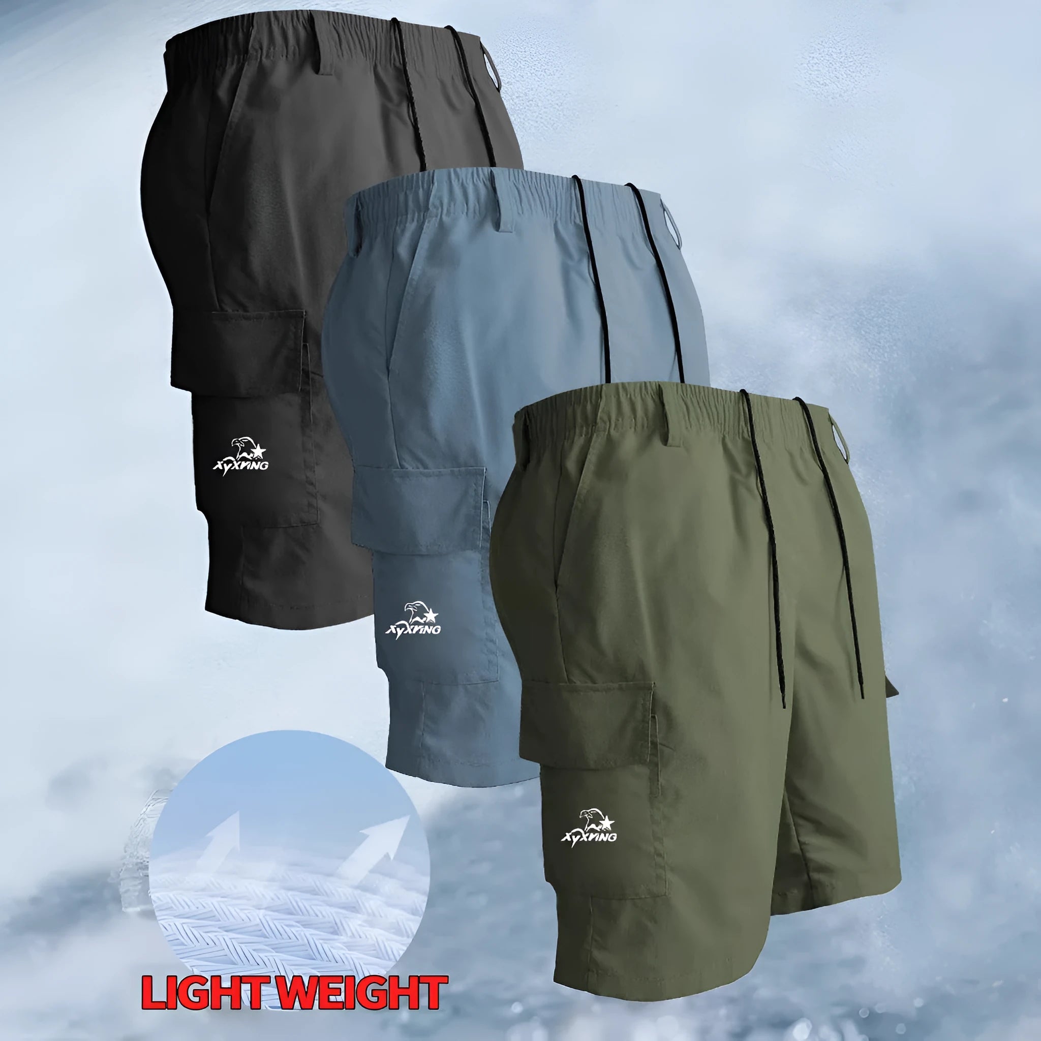 Men's polyester straight-leg casual shorts in four colours with micro elastic fabric