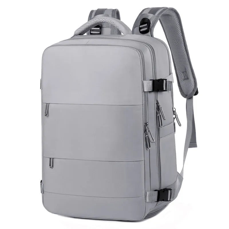 Large capacity purple travel backpack for women with laptop compartment and multiple organisational pockets