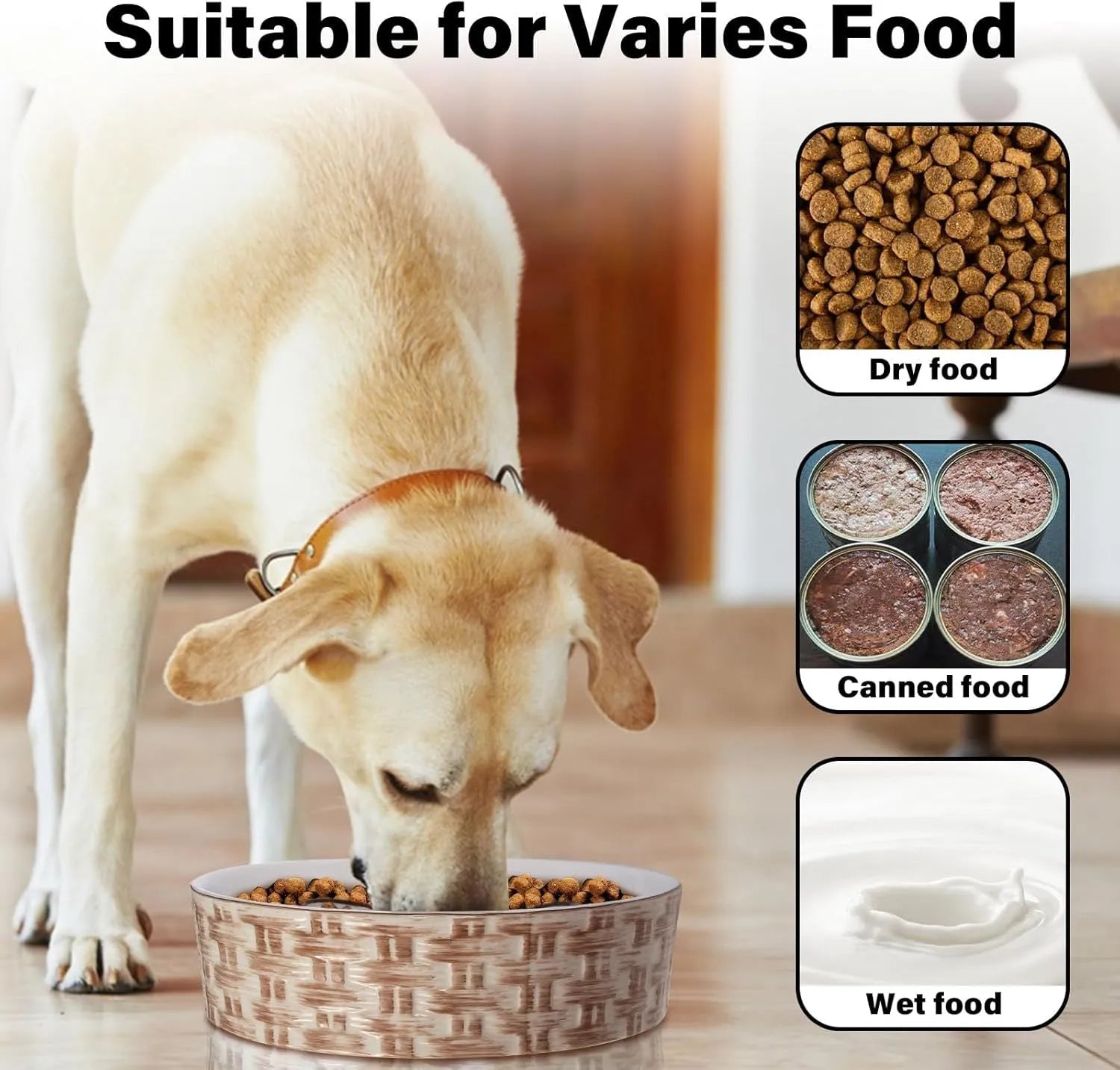 Ceramic slow feeder dog bowl for medium large dogs in blue non-slip anti-choking design