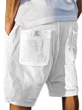 Men's grey corduroy shorts with multiple pockets and embroidery detail on leg