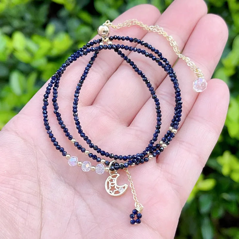 Blue sand stone three-ring women's bracelet showing layered construction and textured surface