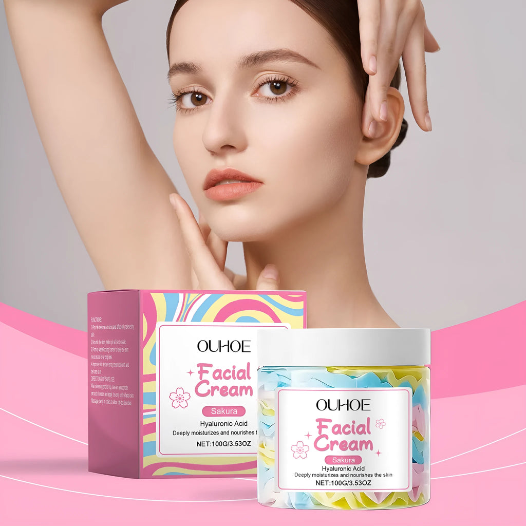 Sakura butter cream moisturiser in 5.7cm round jar containing 100g nourishing face cream