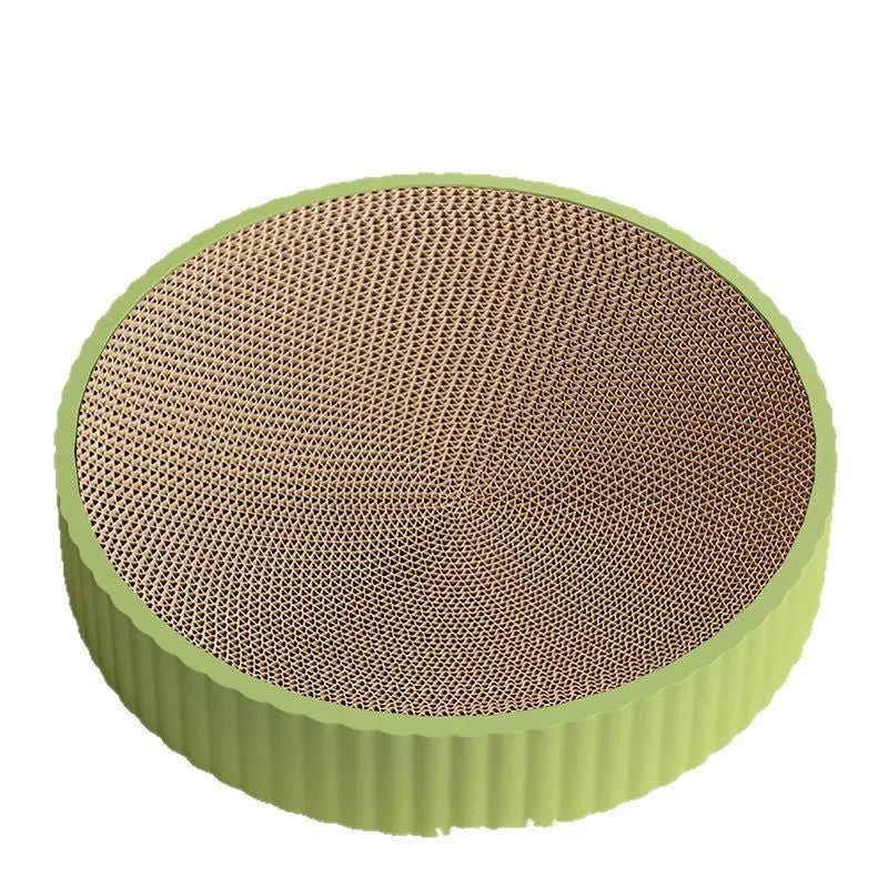 Round green cat scratching board with replaceable corrugated cardboard insert, 55cm diameter