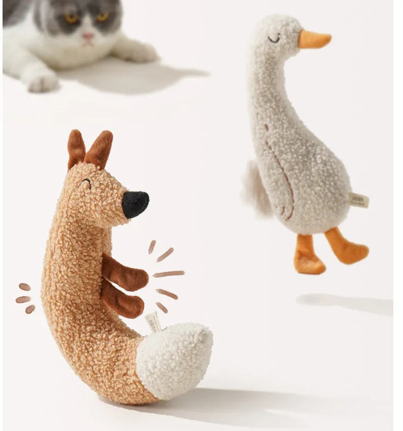 Pet Home cartoon bite resistant grinding toy in Fox and Duckling colours with teddy velvet fabric and sound paper