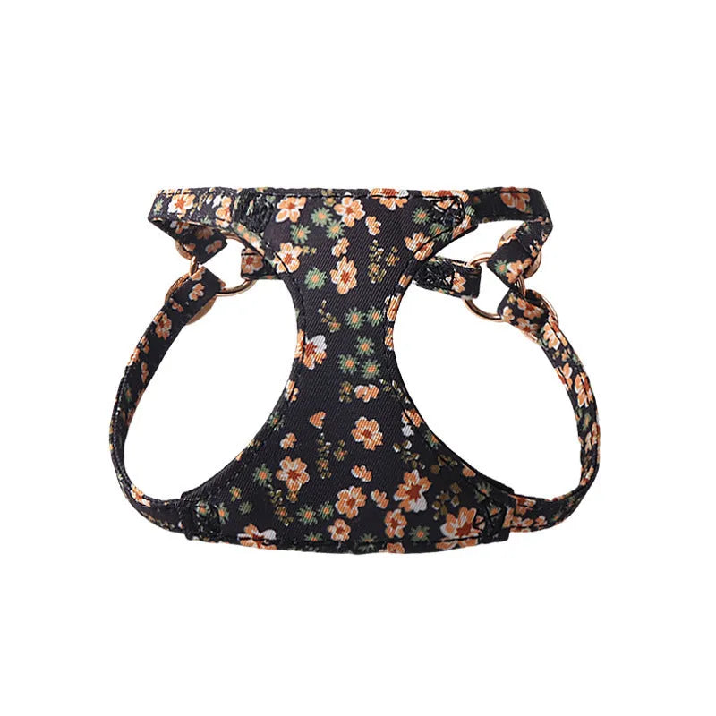 Super Beautiful Floral Series pet harness suit with leash in orange for small dogs