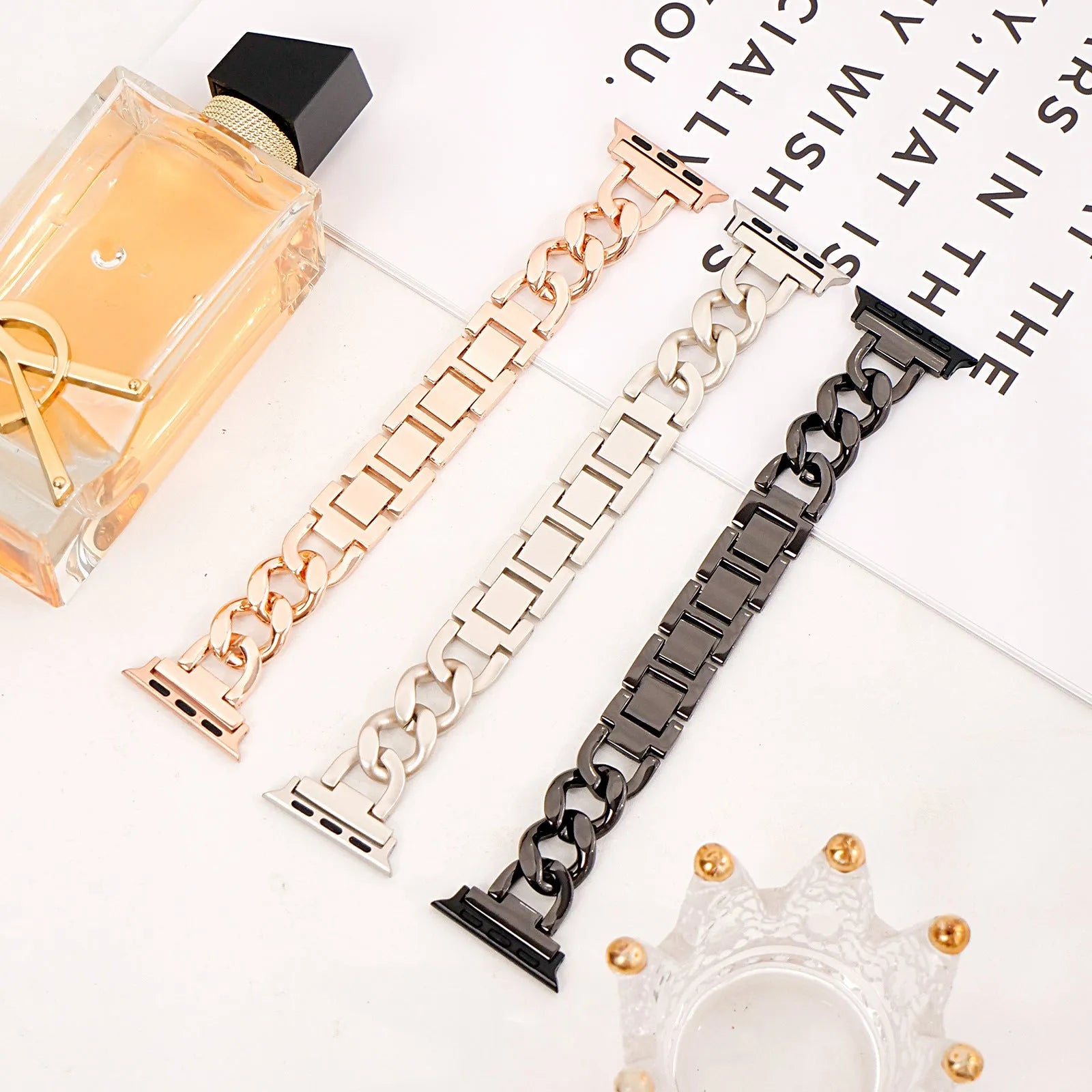 Denim chain pattern metal strap for Apple Watch in five colour options