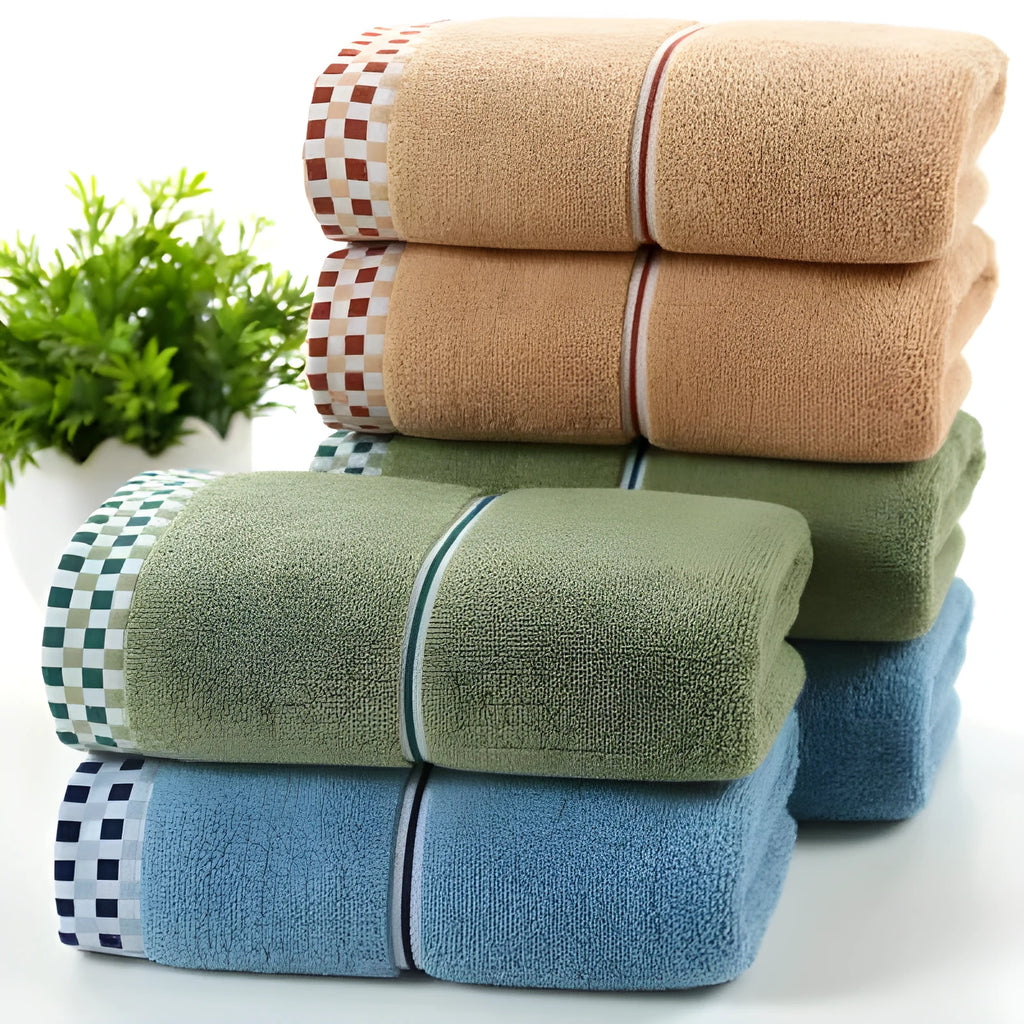 Soft absorbent pure cotton houndstooth facial towel 35x75cm in grey, blue, and green colours
