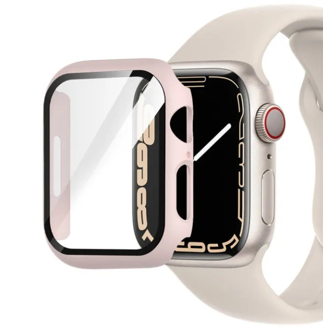 PC tempered film watch case for Apple Watch, transparent, showing slim profile and cutouts
