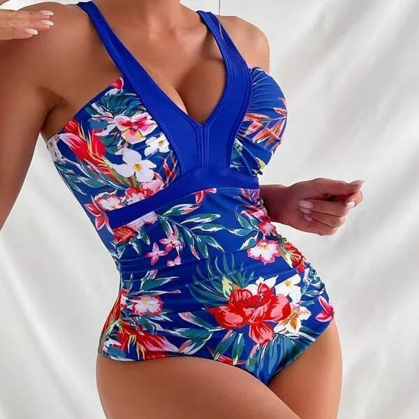 Women's floral pattern backless one-piece swimsuit in multiple colours