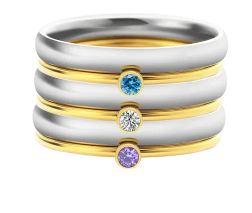 December birthstone engraved geometric ring in titanium steel showing superimposed design