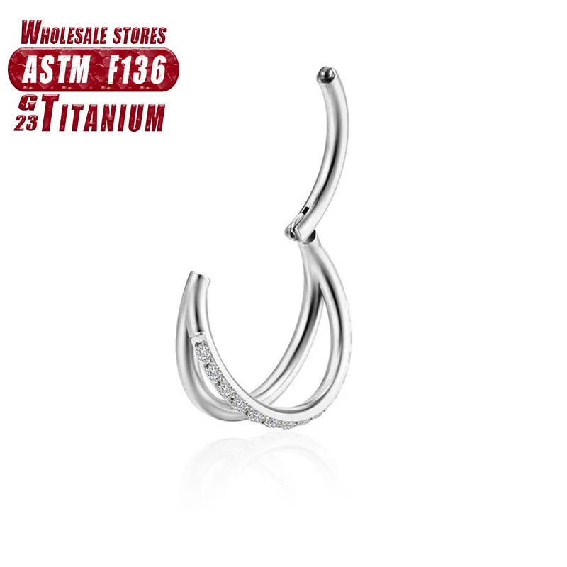 F136 titanium alloy nose ring in silver finish with diamond treatment and 10mm post