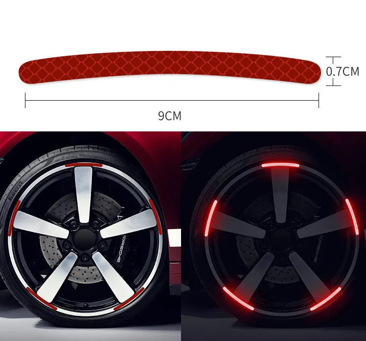 20PCs car wheel hub reflective stickers PVC material arc-shaped design in various colours