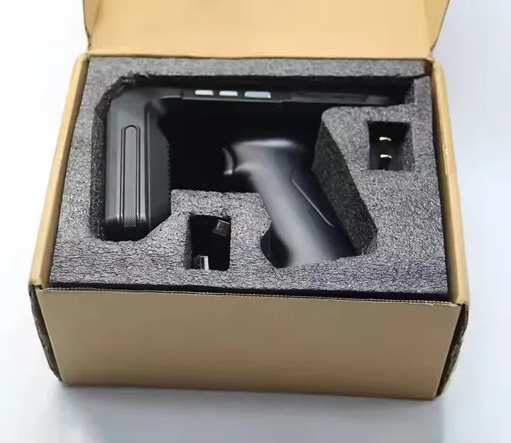 SLP-05 handheld UHF RFID scanner with Android screen, trigger, and integrated 2D scanner for warehouse and logistics use.