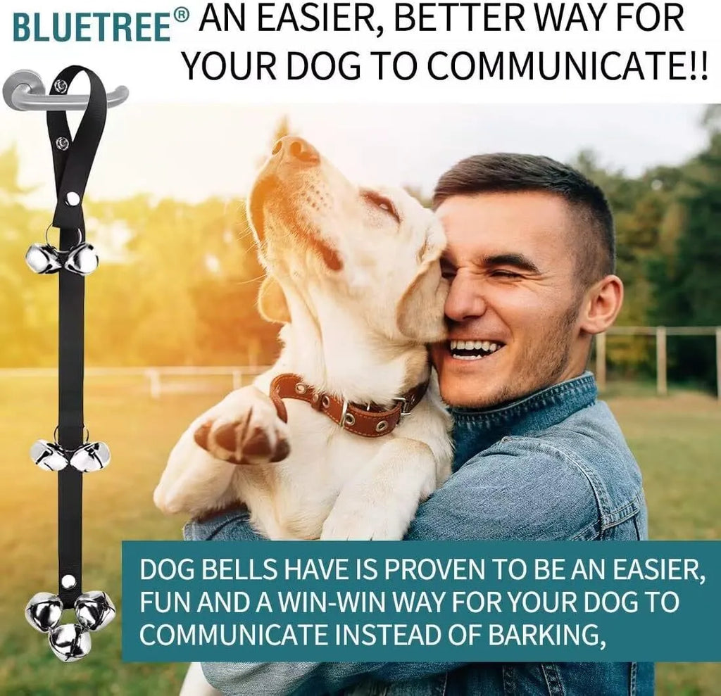 Dog doorbell with 7 extra large metal bells and 1.4 metre adjustable nylon leash for puppy toilet training