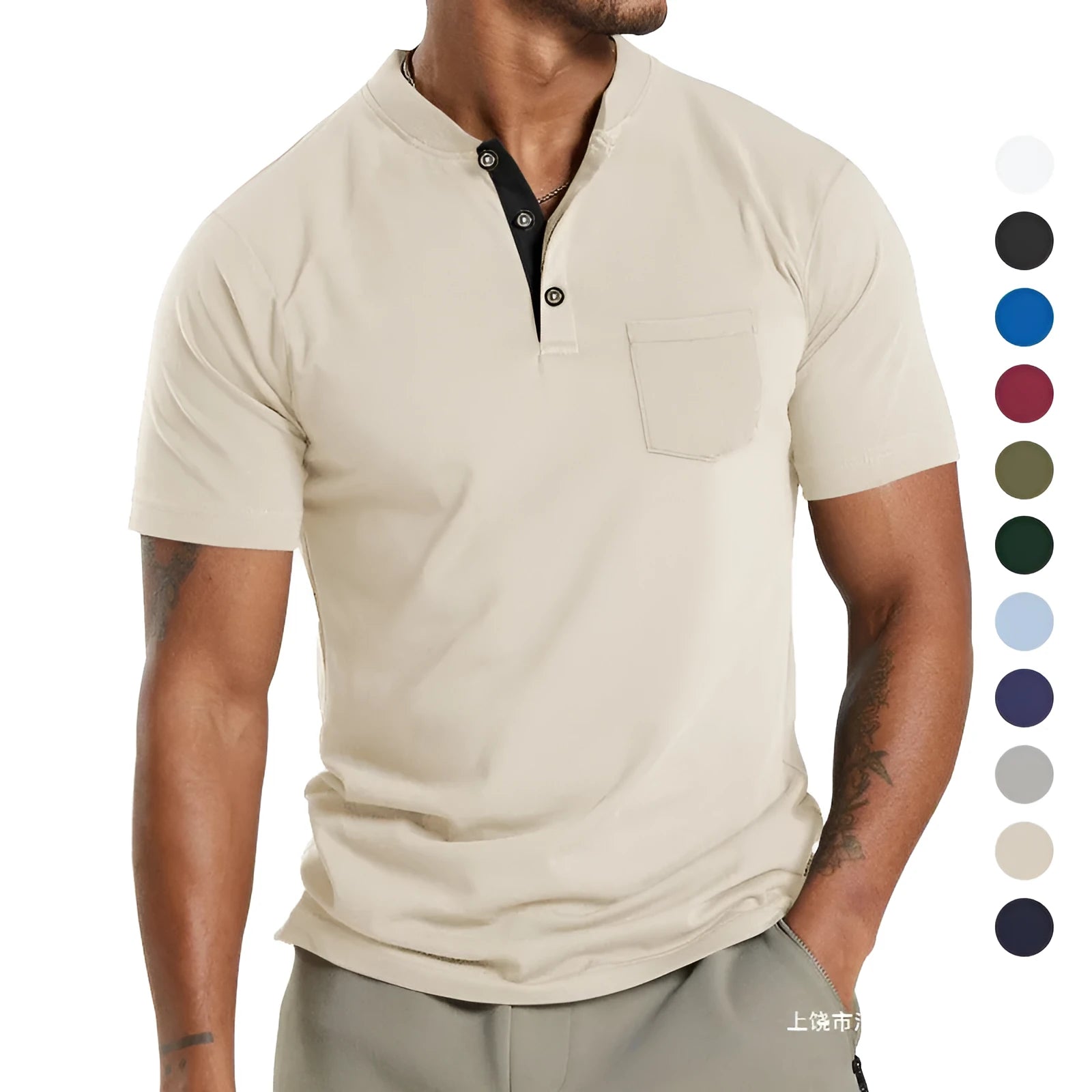 Men's plus size short sleeve button-down shirt in army green, shown on a hanger.