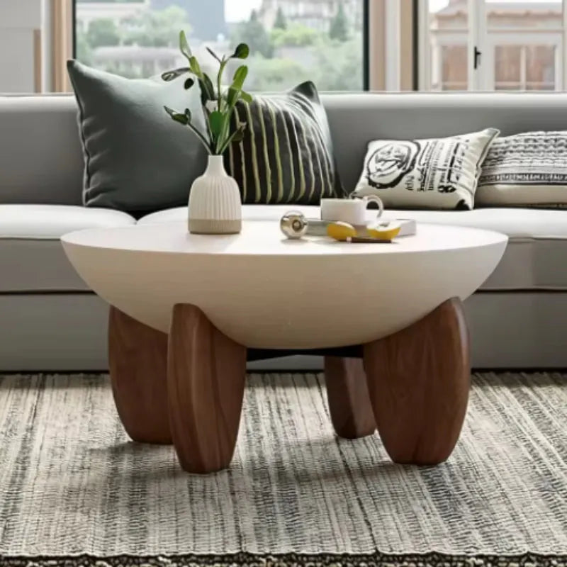 White solid wood coffee table with height adjustment and storage features