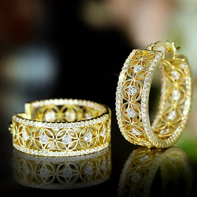 Yellow gold copper ear clips with horse eye, flower and butterfly geometric design for women.
