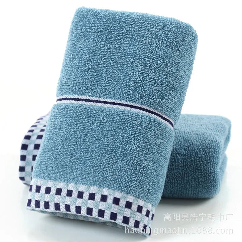 Soft absorbent pure cotton houndstooth facial towel 35x75cm in grey, blue, and green colours