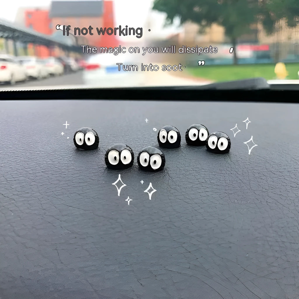 Small black resin car briquette decoration with cartoon design